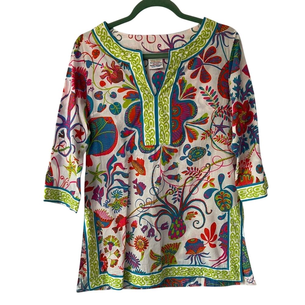 Gretchen Scott Colorful Pattern 3/4 Sleeve Tunic Top P